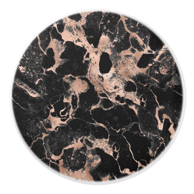 Black marble glitter rose gold ceramic knob (Front)