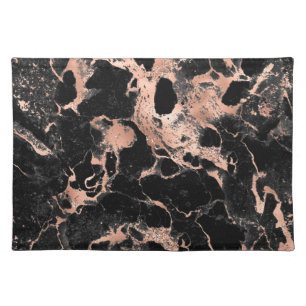 Black marble glitter rose gold cloth placemat