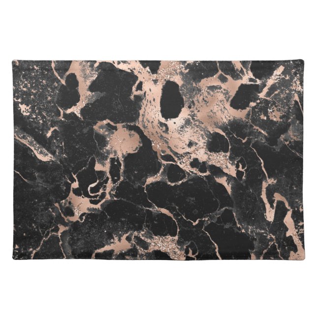 Black marble glitter rose gold cloth placemat (Front)