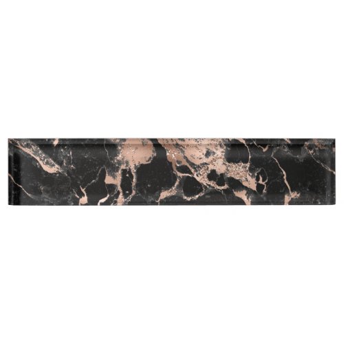 Black marble glitter rose gold desk name plate