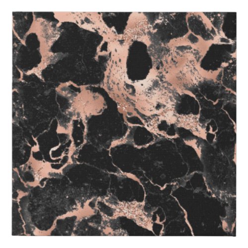 Black marble glitter rose gold faux canvas print