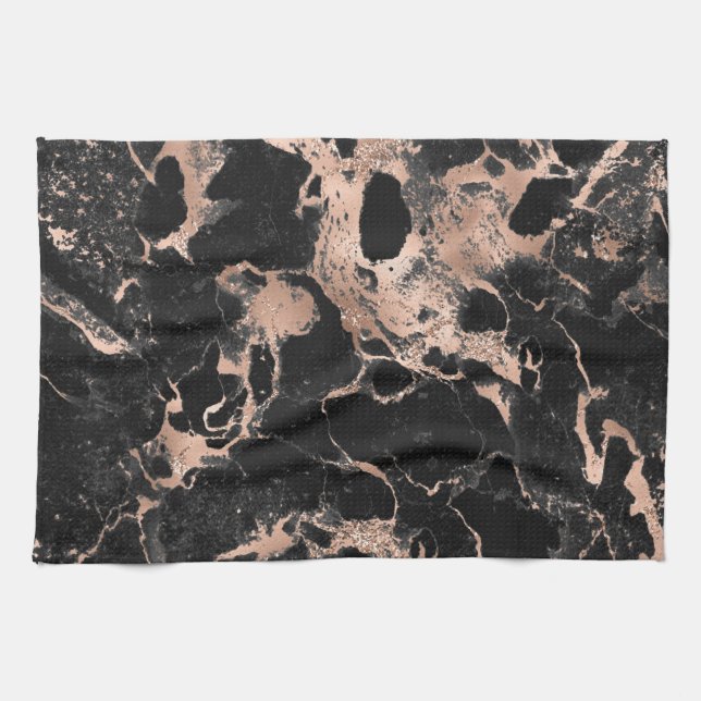 Black marble glitter rose gold kitchen towel (Horizontal)
