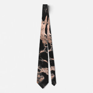 Black marble glitter rose gold neck tie