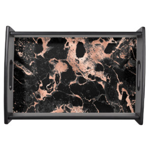 Black marble glitter rose gold serving tray