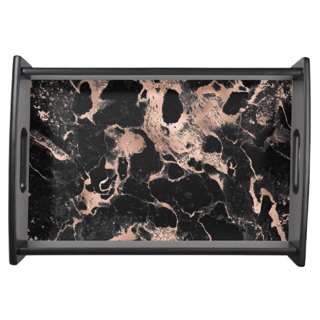 Black marble glitter rose gold serving tray (Front)