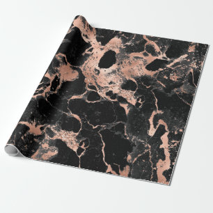 Black marble glitter rose gold wrapping paper