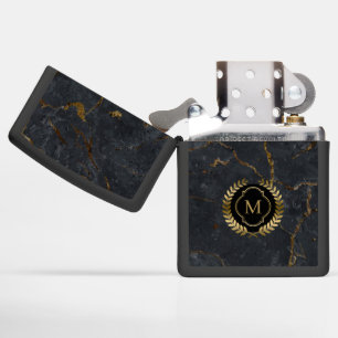 Black Marble Gold Badge Monogram Zippo Lighter