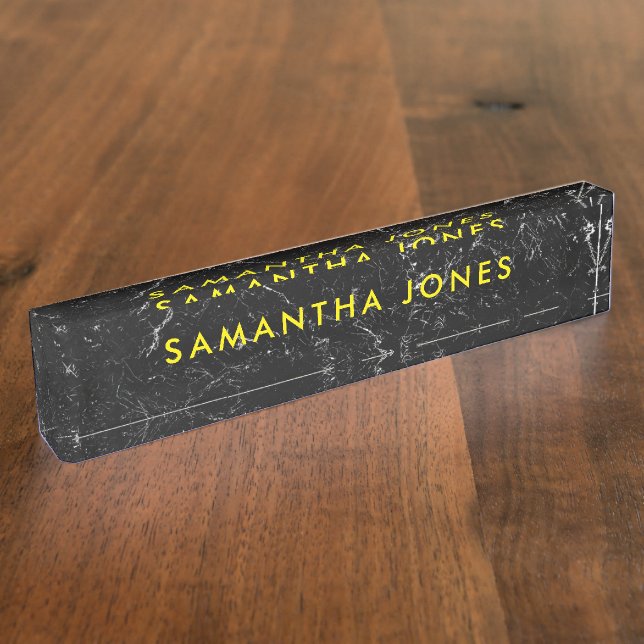 Black Marble Gold Classic Personalized Desk Name Plate (Side)