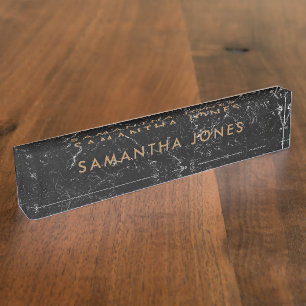 Black Marble Gold Classic Personalized Desk Name Plate