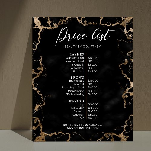 Black Marble  Gold Elegant Business Price List Poster