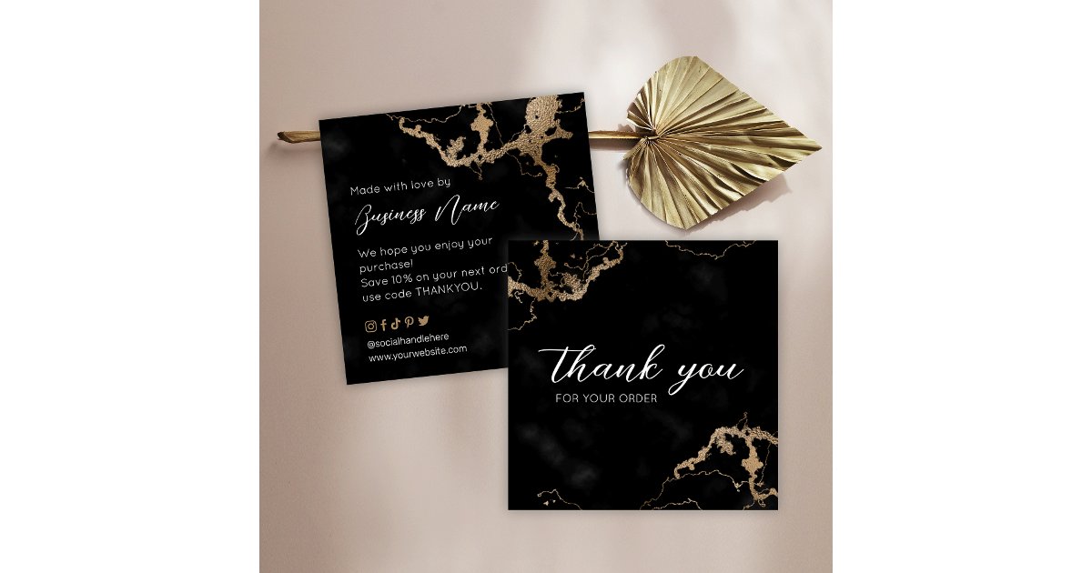 Black Marble Gold Elegant Thank You For Purchase Square Business Card ...