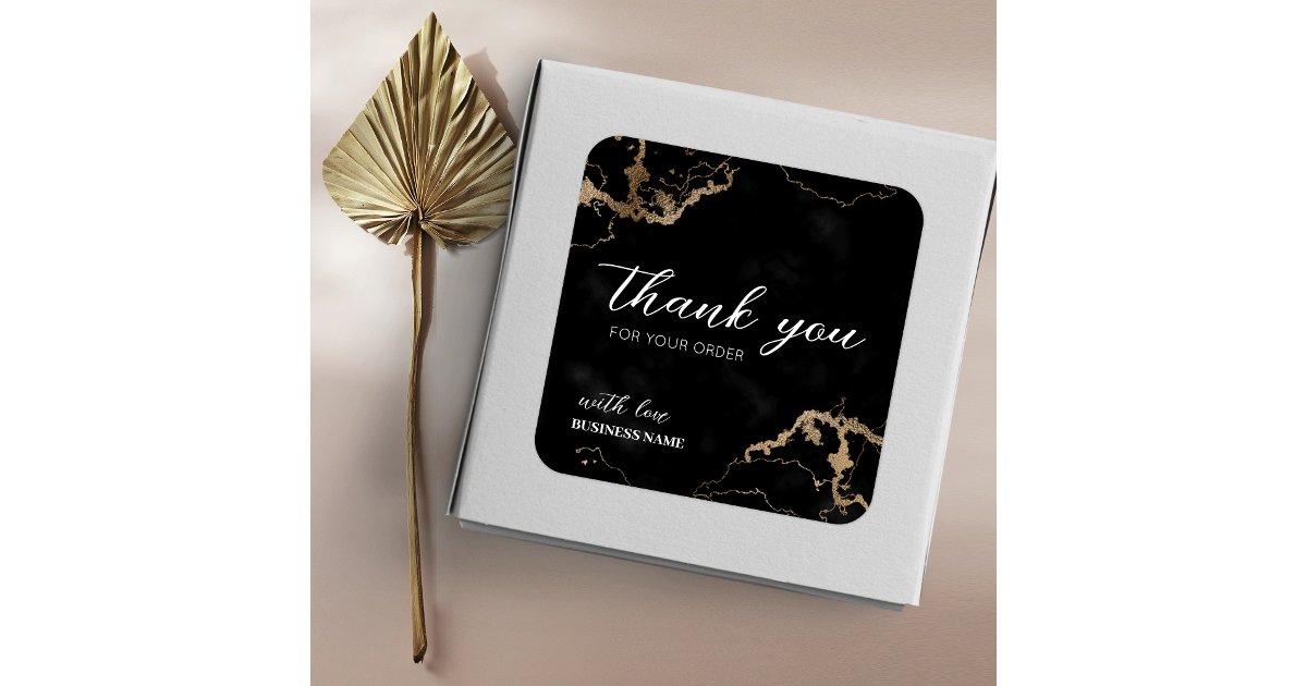 Black Marble Gold Elegant Thank You For Purchase Square Sticker | Zazzle