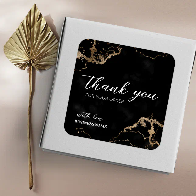 Black Marble Gold Elegant Thank You For Purchase Square Sticker | Zazzle