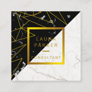 Black Marble Gold Faux Professional Construction Square Business Card