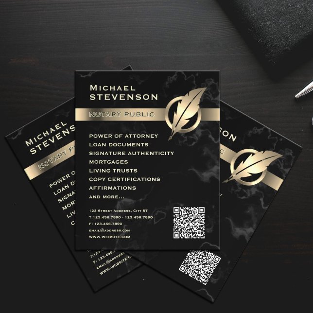 Black marble gold feather notary flyer (Creator Uploaded)
