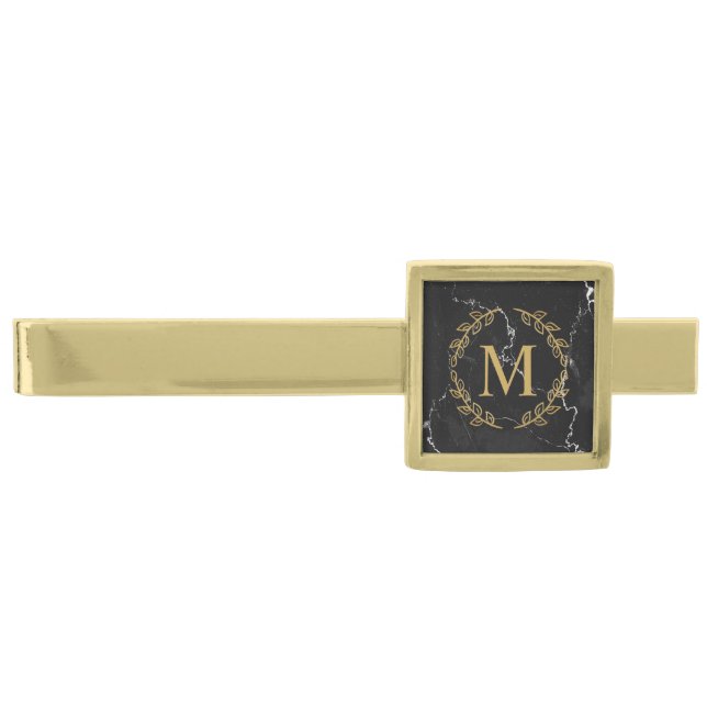 Black Marble Gold Finish Tie Bar (Front)