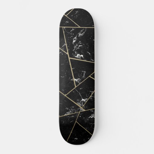 Black Marble Gold Geometric Glam 1 Skateboard