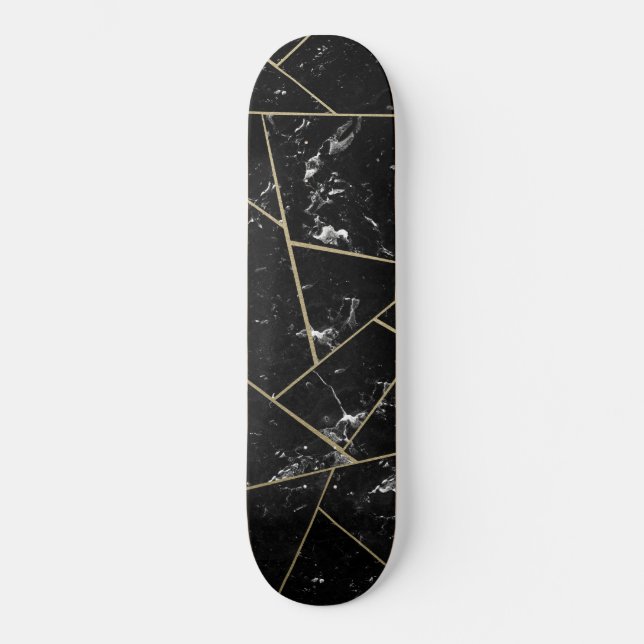 Black Marble Gold Geometric Glam #1 Skateboard (Front)
