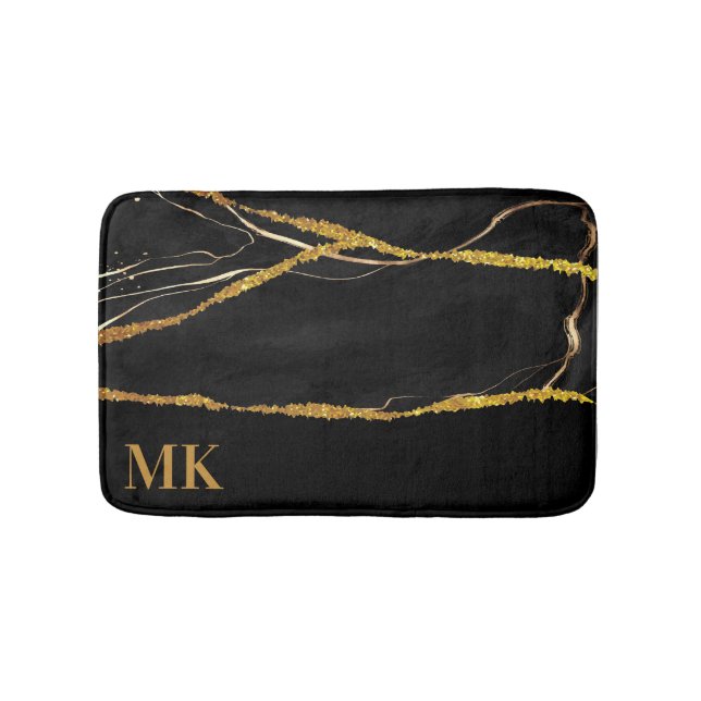 Black Marble Gold Glitter Bath Mat (Front)