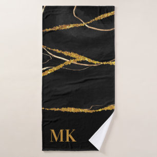 Black Marble Gold Glitter Bath Towel