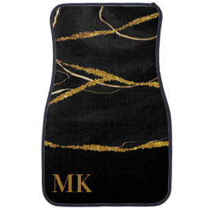 Black Marble Gold Glitter Car Floor Mat