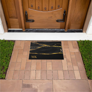 Black Marble Gold Glitter Doormat