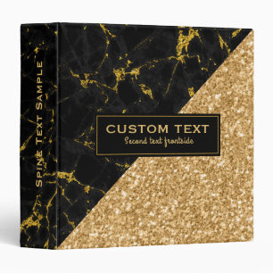 Black Marble & Gold Glitter Geometric Design 3 Ring Binder