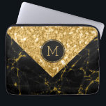 Black Marble & Gold Glitter Geometric Design Laptop Sleeve<br><div class="desc">Modern geometric simple design with black and gold glitter combination with custom monogram. Any color combination can be requested on this design.</div>