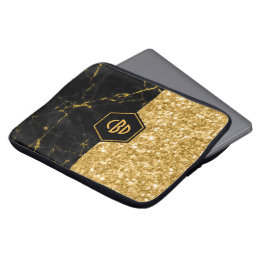 Black Marble &amp; Gold Glitter Modern Design Laptop Sleeve