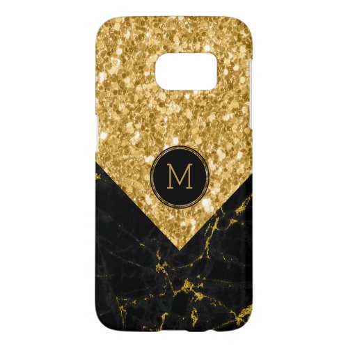 Black Marble  Gold Glitter Modern Geometric Samsung Galaxy S7 Case