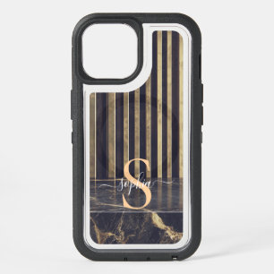 black marble gold glitter monogram iPhone 15 case