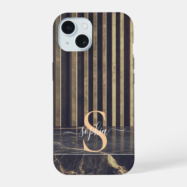 black marble gold glitter monogram iphone case (Back)