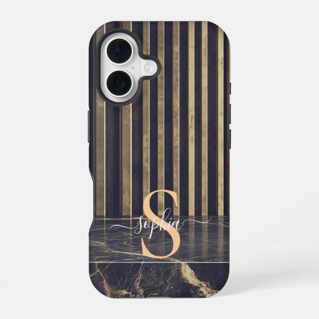 black marble gold glitter monogram iphone case (Back)