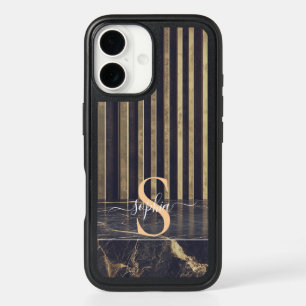 black marble gold glitter monogram iPhone 16 case