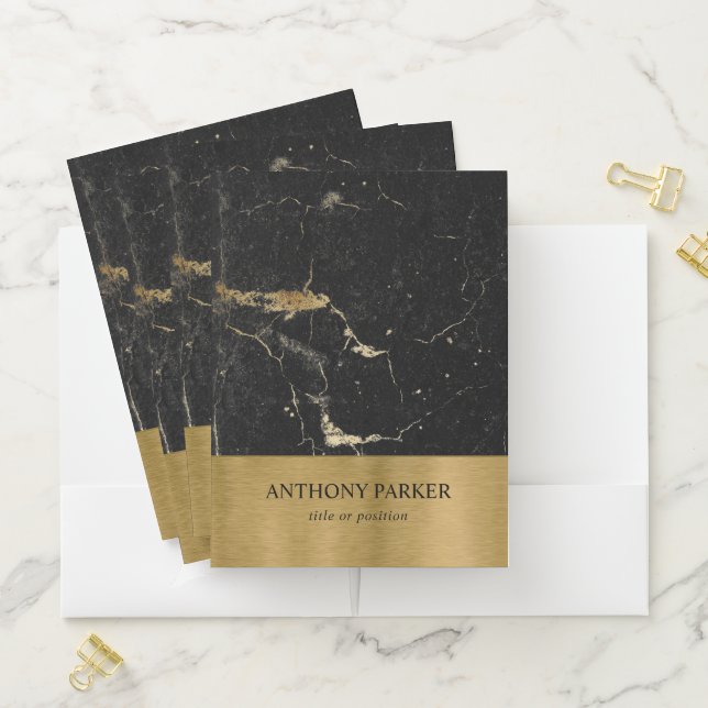 Black Marble Gold Glitter Pocket Folder (In Situ)
