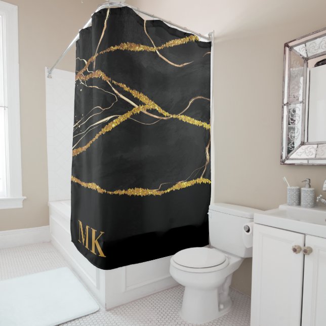 Black Marble Gold Glitter Shower Curtain (In Situ)