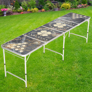 Black Marble & Gold Irish Lucky Clover Wedding Beer Pong Table