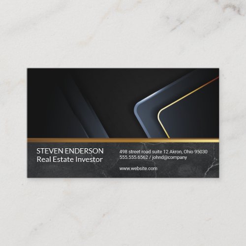 Black Marble  Gold Metallic Trim Business Card