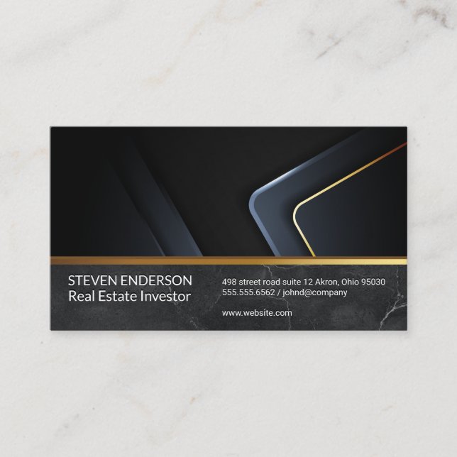 Black Marble | Gold Metallic Trim Business Card (Front)