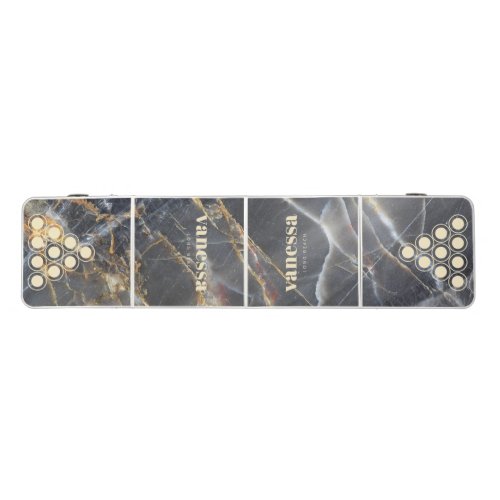 Black Marble & Gold Minimal Modern Classic Name Beer Pong Table