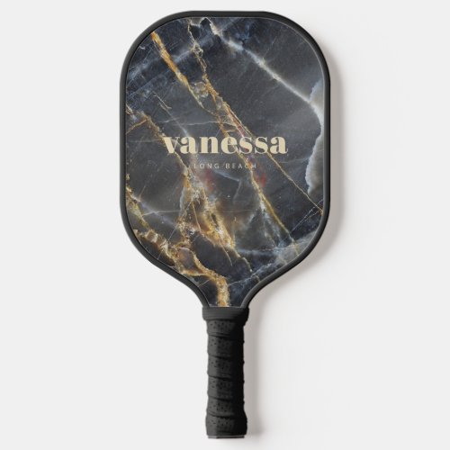Black Marble & Gold Minimal Modern Classic Name Pickleball Paddle