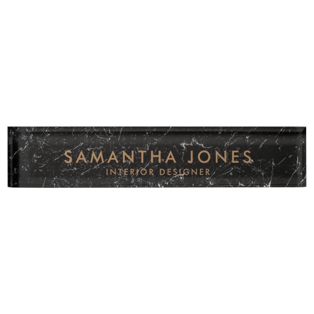 Black Marble Gold Minimal Personalised Nameplate (Front)
