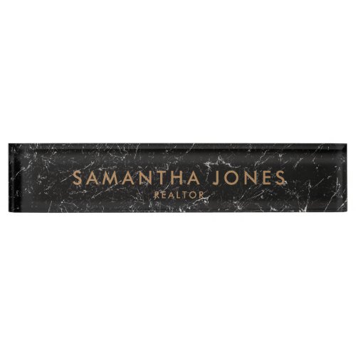 Black Marble Gold Minimal Realtor Nameplate