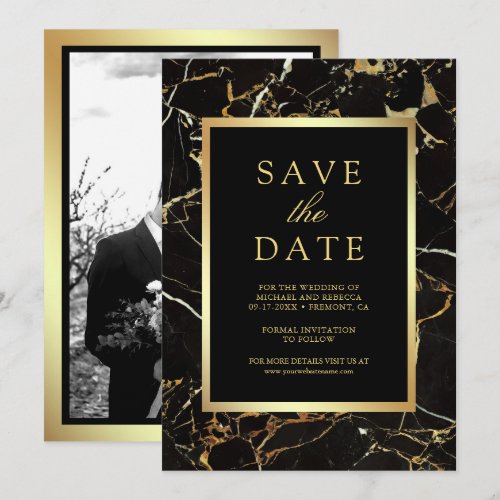 Black Marble Gold Photo Wedding Save The Date