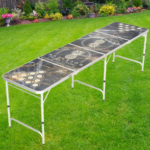 Black Marble & Gold Pineapple Wedding Arch & Name Beer Pong Table