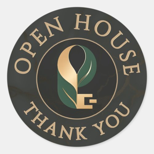Black marble and gold Open House Thank You round sticker