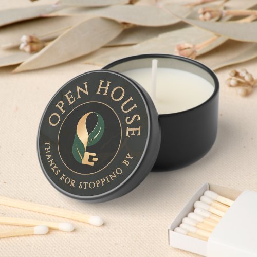 Black marble and gold open house thank you mini candle favors