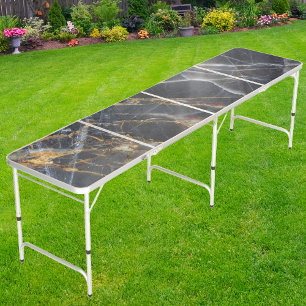 Black Marble & Gold Stone Beer Pong Table