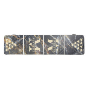 Black Marble & Gold Stone Monogram & Name Overlay Beer Pong Table