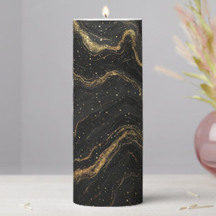 Black Marble Gold Veins Luxury Abstract Pillar Candle